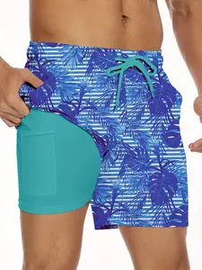 Mens Swim Shorts 2 in 1 Swim Trunks Swim Suits Board Shorts