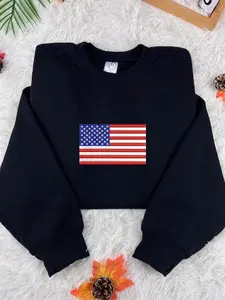 USA Flag Crewneck, Embroidered American Flag Sweatshirt, Vintage USA Crewneck, Patriotic Pullover, Fourth of July Sweatshirt