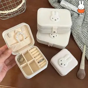 Miffy Rabbit Kawaii Jewelry Box for Girls Portable Compartments for Jewelry Storage Earrings Rings and Necklaces Storage Box