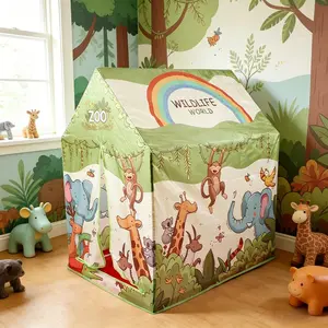 Forest Theme Kids Play Tent, Pretend Play House for Boys Girls, Fun Durable Foldable Toy Playhouse, Children Secret Base, Perfect Decor for Birthday, Christmas, Thanksgiving, Halloween, Ideal Holiday Gift, No Accessories Included