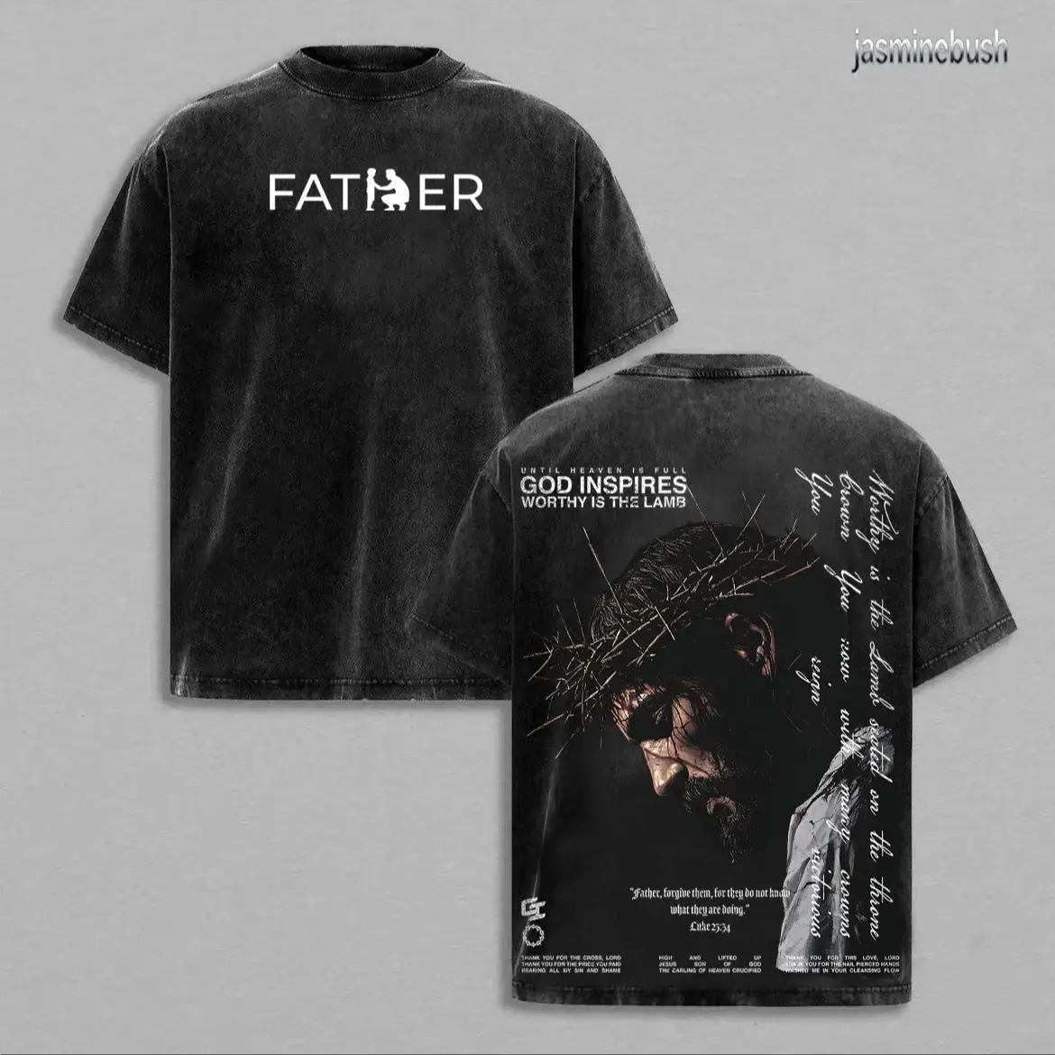 Men's Christian Faith Tshirt, Vintage Streetwear Style | Heavyweight Washed Fabric with a Round Neck and 'Father, Forgive Them' Print