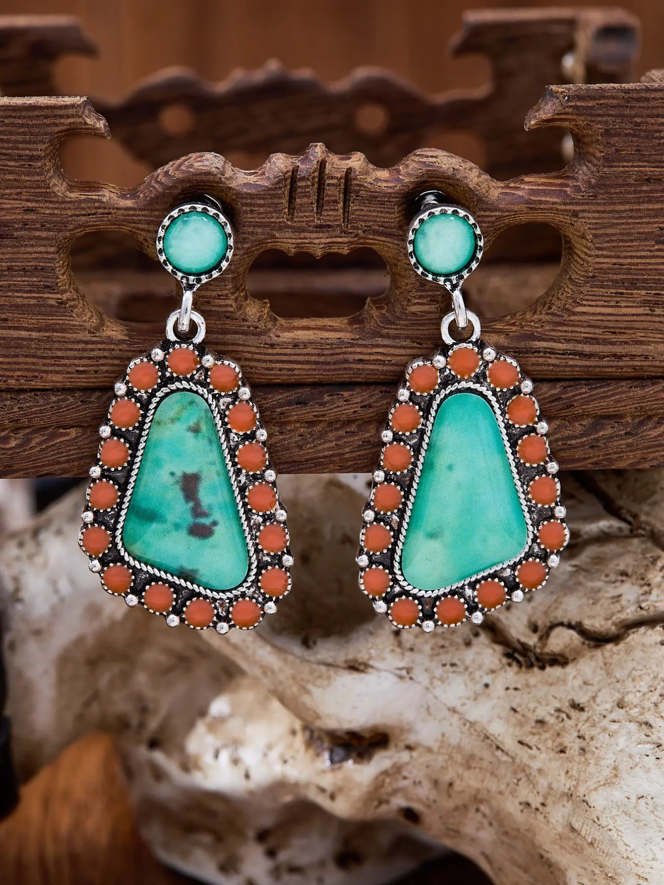 Vintage Western Cowboy Geometric Resin Earrings, Bohemian Women's Statement Jewelry, Stylish Jewelry, Holiday Party Accessories, Ladies Gift, Fashionable Earrings