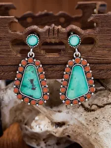 Vintage Western Cowboy Geometric Resin Earrings, Bohemian Women's Statement Jewelry, Holiday Party Accessories, Ladies Gift