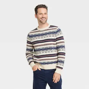 Men's Fair Isle Crewneck Pullover Sweater - Goodfellow & Co Blue Fair Isle L