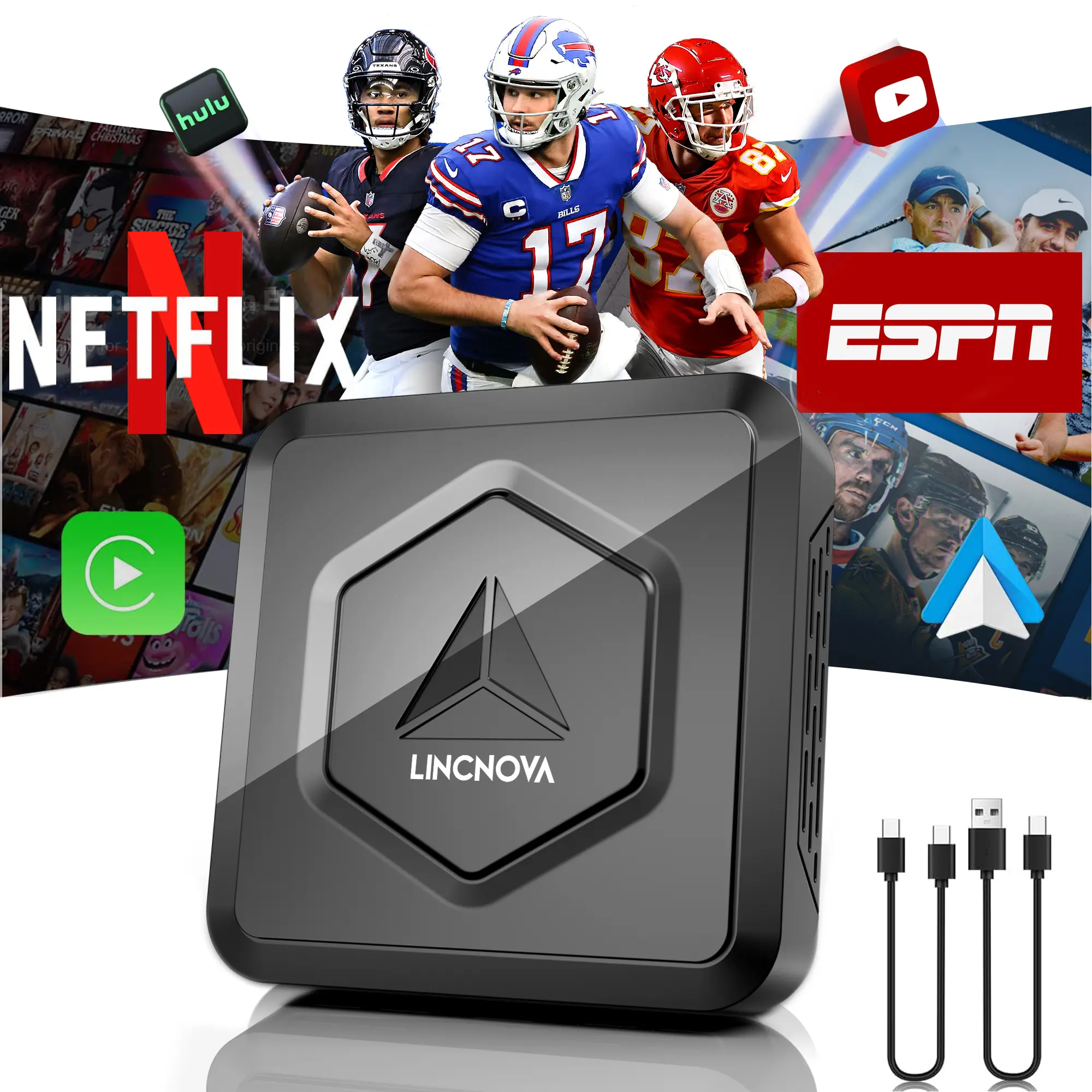Ai Box-Stream Box Wi-Fi and Bluetooth Connectivity, Supports ESPN, Youtube, Netflix and Hulu for OEM Wired Carplay with a free 4 in 1 charging cable, limited time!
