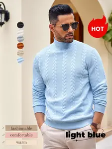 Men's solid-color high-neck knitted sweater, autumn and winter warm knitted sweater, simple, fashionable and versatile inner layer base layer, 6 colors to choose from, suitable for daily casual wear and shopping, essential for men's wardrobes