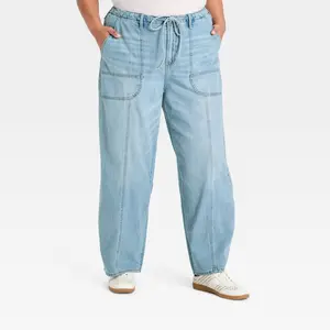 Women’s High-Rise Drawstring Soft Utility Jeans - Universal Thread Light Wash 28