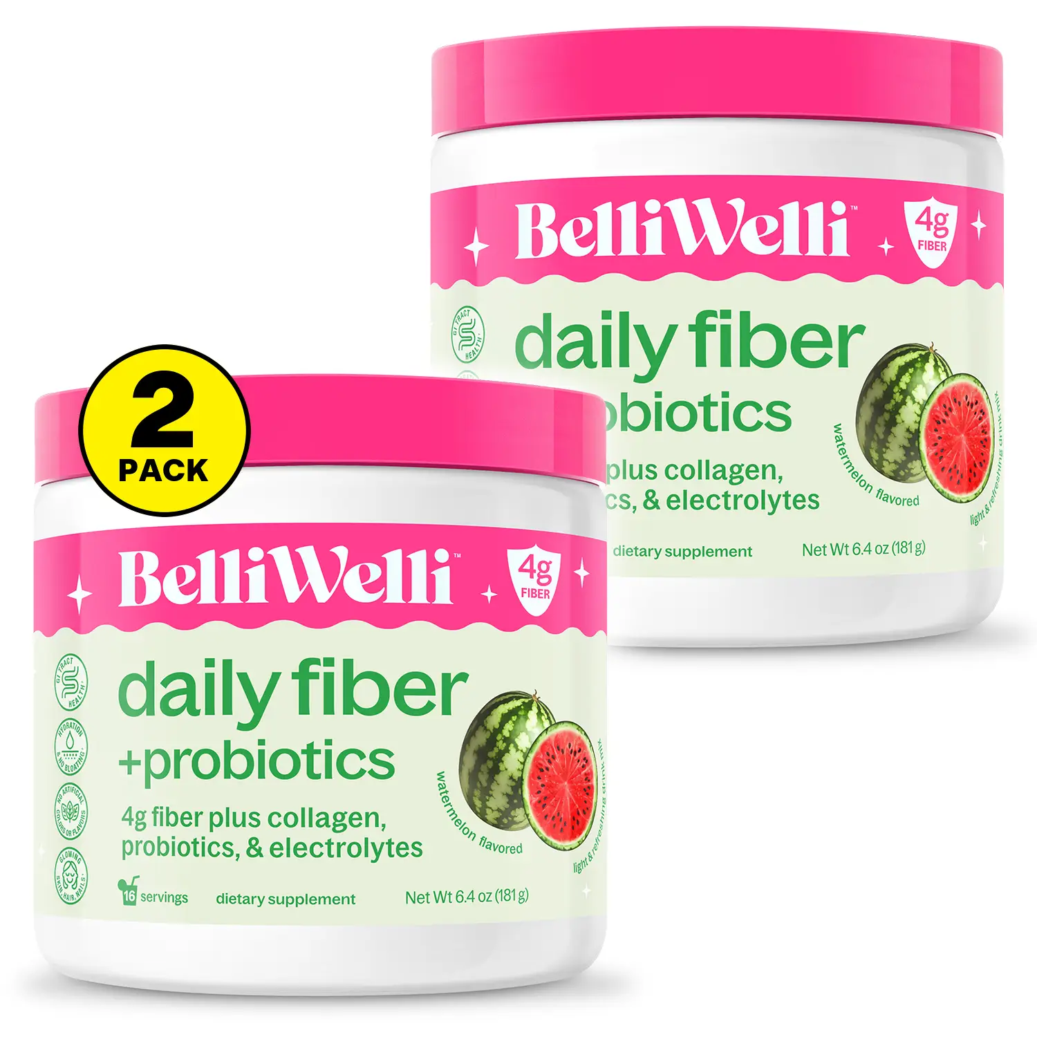 BelliWelli Daily Fiber + Probiotics - Watermelon - 2 pack