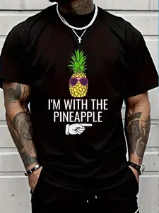 100% Cotton I'm With Pineapple Shirt Funny Pineapple Halloween Costume T-Shirt Women's Men's Graphic Tee Crew Neck summer vacation Tops