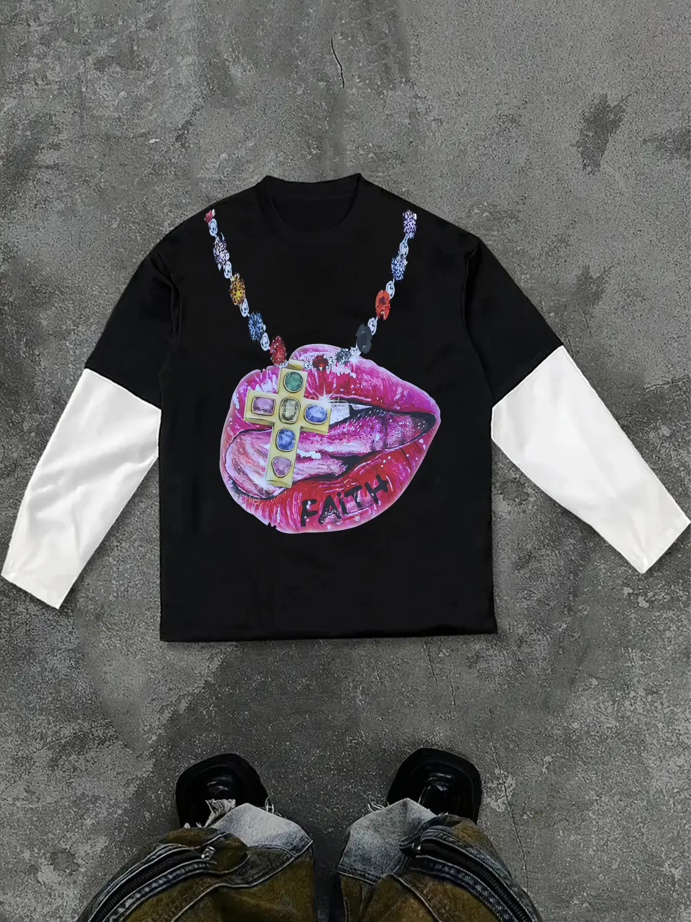 Men's Casual Sexy Lips Pattern Printed Crew Neck Fitted T-Shirt, High-Quality Fabric for Daily Wear, Stylish Spring & Fall Fashion, Streetwear