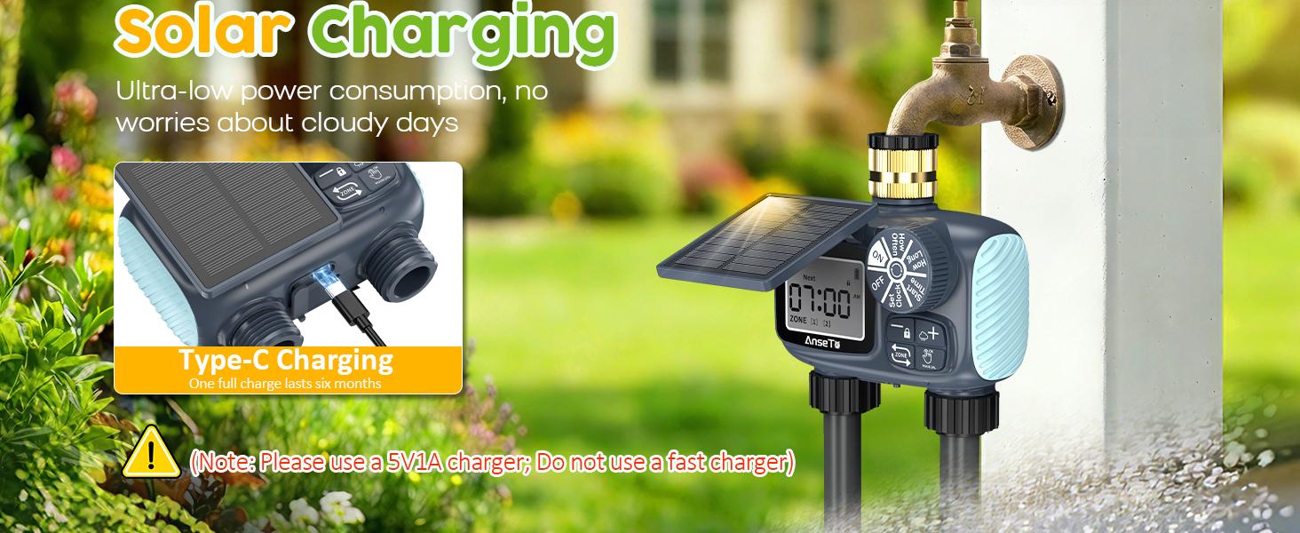 Solar Powered 2 Outlet Sprinkler Timer,Brass Inlet Programmable Garden Hose Timer with Rain Delay Auto Irrigation System,Plant Watering Devices,Garden Watering Timer Solar Powered 2 Outlet Sprinkler Timer,Brass Inlet Programmable Garden Hose Timer with Rain Delay Auto Irrigation System,Plant Watering Devices,Garden Watering Timer
