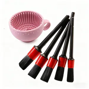 6-Piece Car Cleaning Brush Set, Includes 5 Brushes & Silicone Scrubber Bowl, Ideal for Kitchen, Car Interior, Dashboard Detailing, Car Detailing Tools