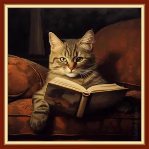 Cross Stitch Kits for Beginners Stamped Cross-Stitch Supplies Needlework preprint Embroidery Kits for Adults DIY Needlepoint Kits 11CT-Cat Reading 18x18 inch