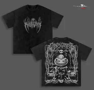 KuromiGothic Anime Double Printed Vintage Washed Tee Unisex Oversize Anime Manga Washed Heavyweight Cotton T-shirt