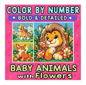 Color By Number Bold & Detailed Baby Animals with Flowers: Relax and Unwind with Cute Little Creatures Surrounded by Blooms