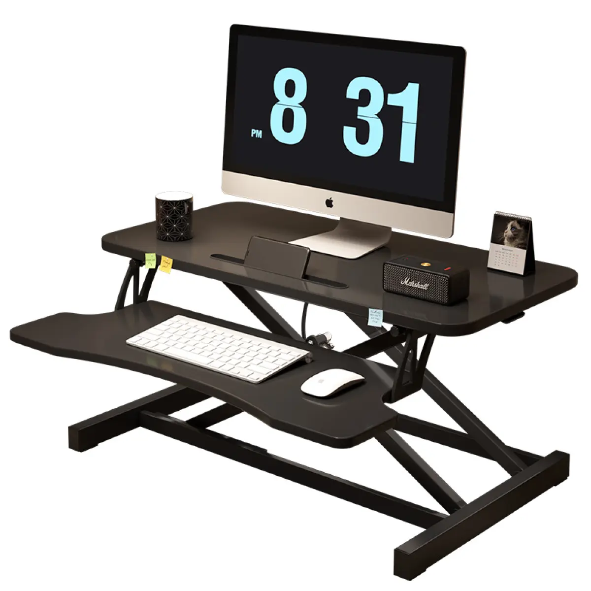Height Adjustable 32" Sit-to-Stand Desk Converter, Ergonomic Home Office Desk Extender, Computer Stand for Laptop & Dual Monitor Tabletop Workstation (Black)