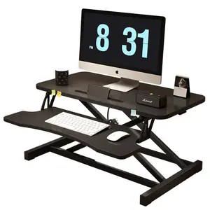 Height Adjustable 32" Stand Up Desk Converter, Sit to Stand Tabletop Workstation for Dual Monitor and Laptop Black