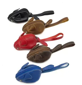 Genuine Cute 3D Soft Leather Mouse Coin Wallet Change Purse with Wrist Strap