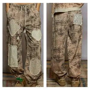 Boho Joggers with Varied Lace Patches and Drawstring Waist for Women