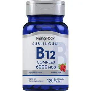 Piping Rock Sublingual B12 Complex 6000 mcg |  120 Fast Dissolve Tablets | Berry Flavor | Vegetarian, Non-GMO & Gluten Free