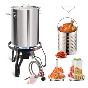 ARC 32QT Stock pot Seafood Boil Pot and Propane Stove Outdoor Cooker, Stainless Steel Crawfish Boil Pot with Basket and Steamer Rack, Burner for Outdoors Cooking and Steaming
