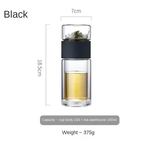 Double Wall Glass Tea Infuser Water Bottle with Stainless Steel Filter