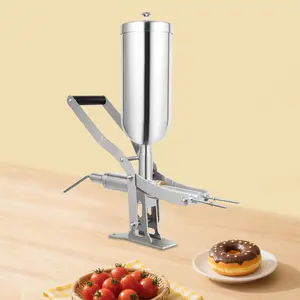 5.28Qt Manual Donut Filling Machine with 4 Anti-Drip Nozzles & High Precision (±1g), 304 Stainless Steel Cream Filler for Bakery, Restaurant, Café, Dessert Shop