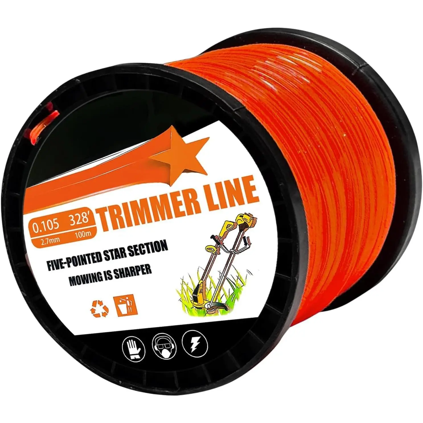 .105" String Trimmer Line, Commercial Grade Orange Pentagon Weed Eater String,  Nylon Universal 0.105" Diameter x 328'