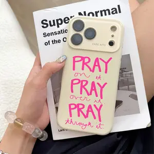 Trendy Pray Phone Case Combining A Durable Shockproof Build With Vibrant Pink Prayer Typography Ultra Skin Friendly Touch All Inclusive Lens Compatible For iPhone 17 16 15 14 13 12. It makes a great gift for friends or family.