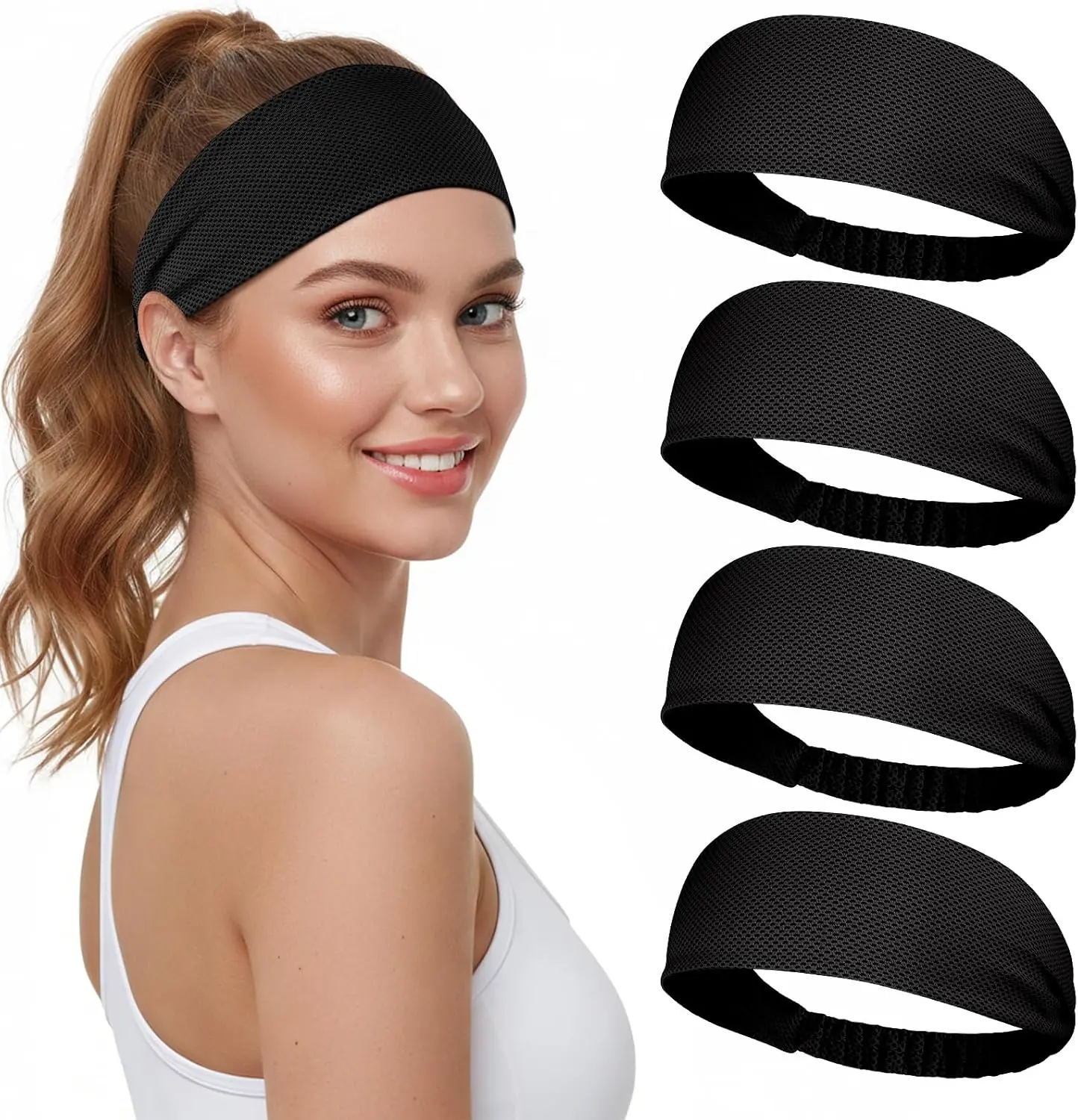 Cooling Headbands for Women, Non-Slip Instant Cooling Sweatbands for Women, 4-Pack Elastic Sports Head Bands Moisture Wicking for Running, Yoga, Gym Workouts, FootballGift.