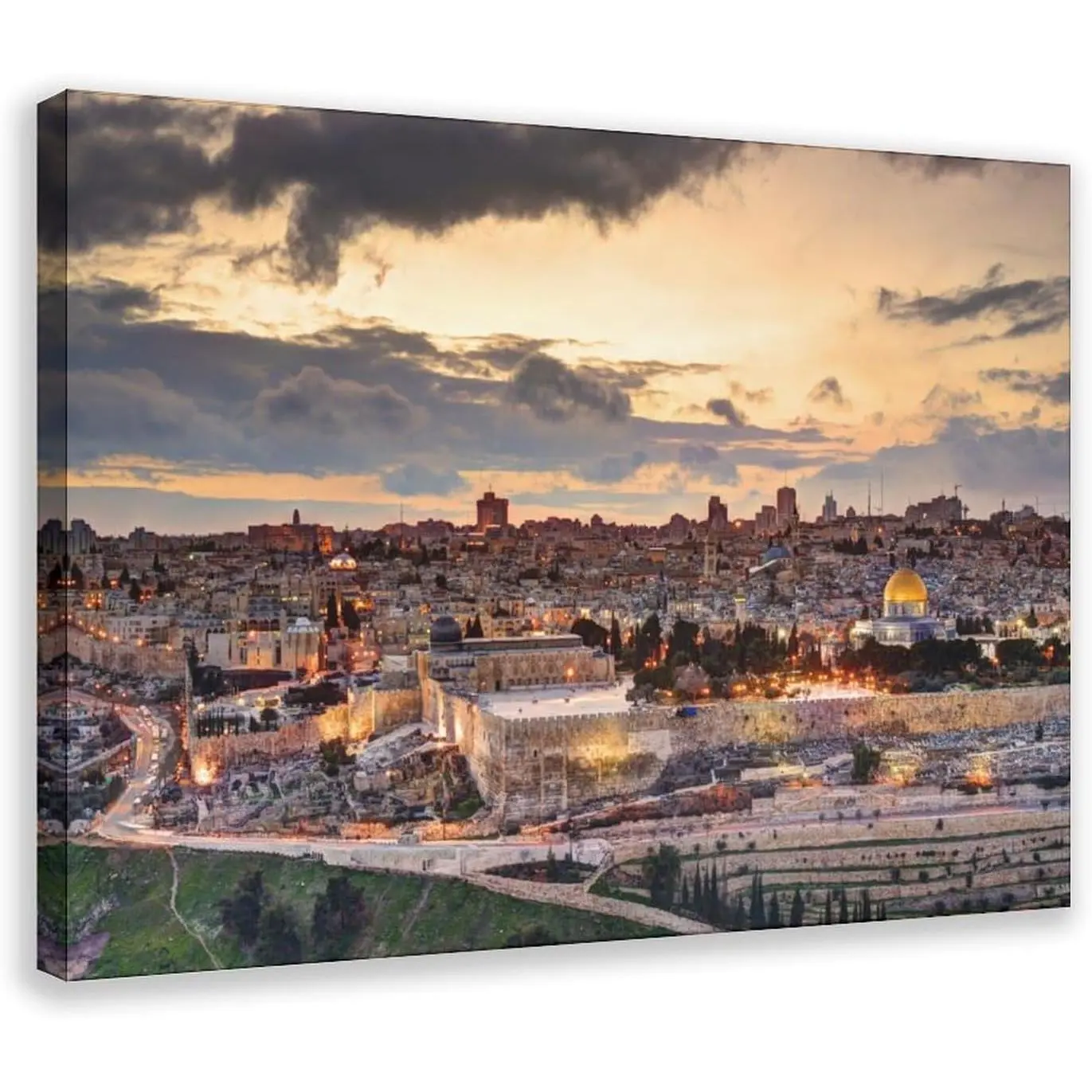 Muslim Islamic Theme Realistic Al-Aqsa Mosque & Kaaba Handmade Artwork - Modern Canvas Print Poster with Premium Printing - Home Decor for Bedroom, Living Room Religious Wall Accent, Wall Decor