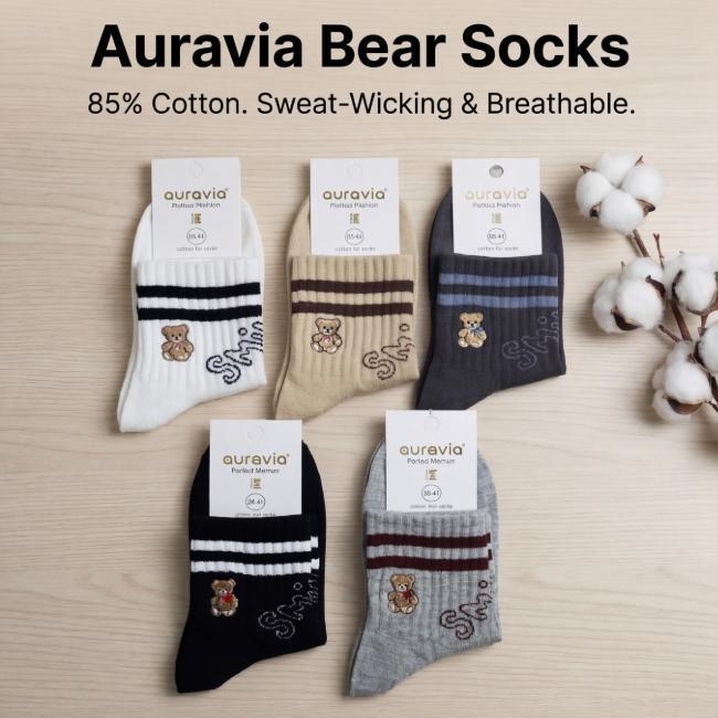 Auravia Women's Cute Teddy Bear Cotton Quarter Ankle Socks 5 Pairs Striped Patterns Breathable Sweat-Wicking Preppy Style Everyday Wear Soft Comfortable Stylish Casual Womenswear