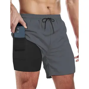 Men's swim trunks with a compression liner and a 5-inch inseam, quick-drying