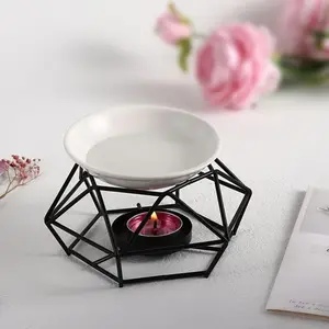 Ceramic Tealight Candle Holder Set - Aromatherapy Essential Oil Burner Wax Melt Warmer Diffuser Modern Bird Nest Design Metal Stand for Home Decor, Gift Women, Christmas, Halloween (Candle Not Included) 1