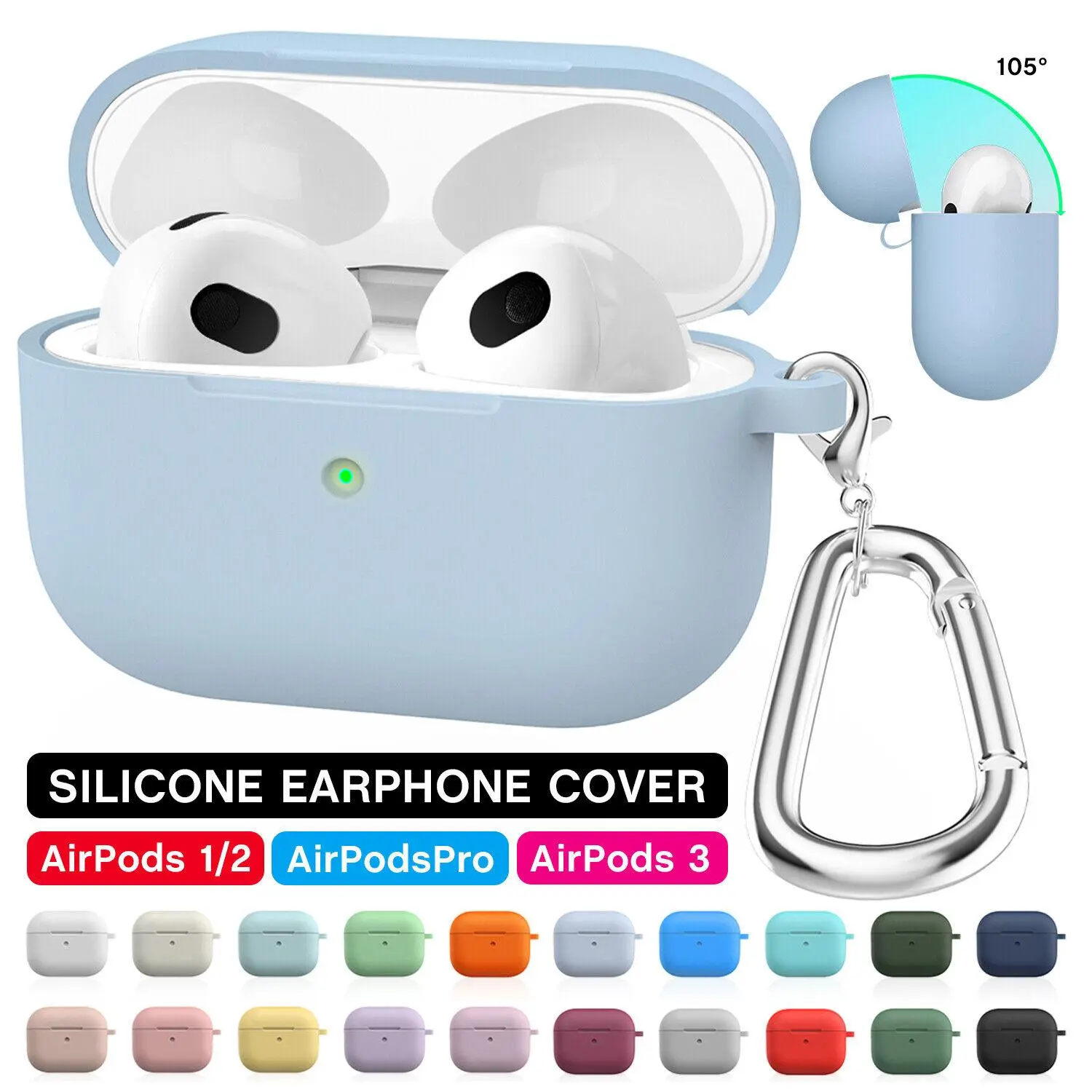 Soft Silicone Protective Case for AirPods Pro 3rd/2nd/1st Accessories Case with Keychain, Shockproof Cover Silicone Protector Case for AirPods Pro 2 AirPods 3 2 for Women Men