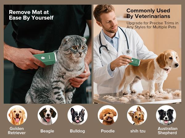 Pet Clippers for Dog Hair Grooming Low Noise, Rechargeable Cordless Cat Shaver with Ceramic Blade,Portable Pet Hair Trimmer for Matted & Long Hair