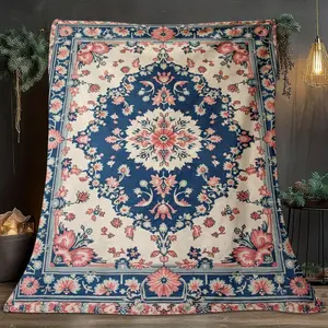 1pcs Floral Pattern Carpet-Themed Flannel Blanket, Digital Printing, Sofa Bed Cover Blanket, Skin-Friendly And Soft, Suitable For Birthday And New Year Gifts All Year Round