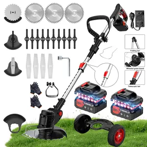 Portable Household Wireless Electric Lawn Mower, Garden Weeder / Cordless Trimmer, 3‑in‑1 Multifunctional Garden Mower with 3 Blade Types and 2 High‑Capacity Lithium Batteries, Powerful Performance for Lawns, Gardens and Yards.