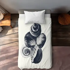 360 stand Twin Extra Long Decorative Duvet Cover - Breathable Duvet Set, Blue Coastal Seashell Print, Ocean Vibe Bedroom Bedding Set for Bedroom Use