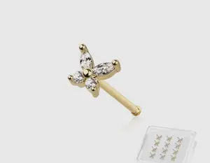 (1 SINGLE NOSE RING) Gold Plated Butterfly
