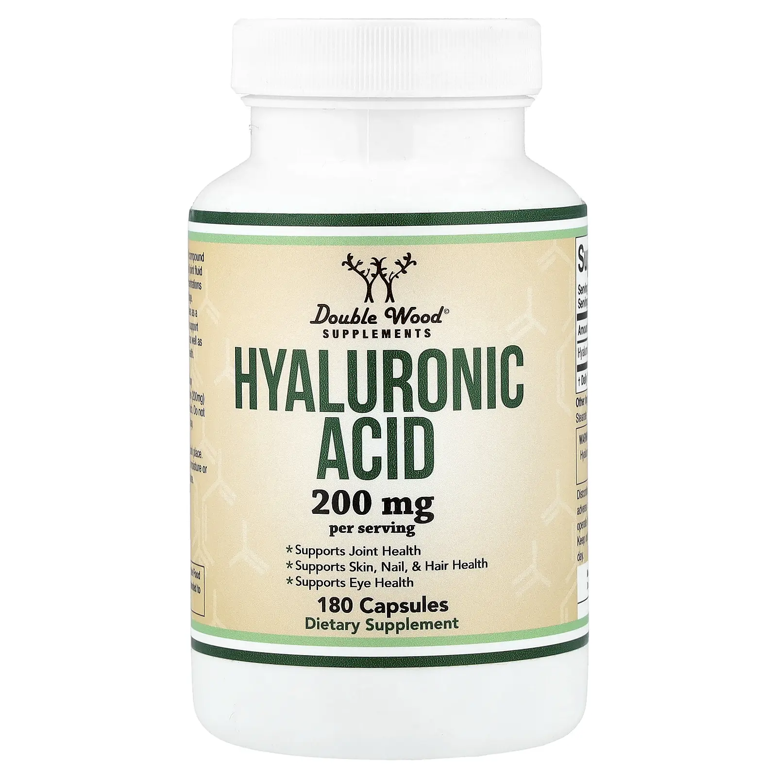 Double Wood Supplements Hyaluronic Acid, 180 Capsules (100 mg per Capsule)