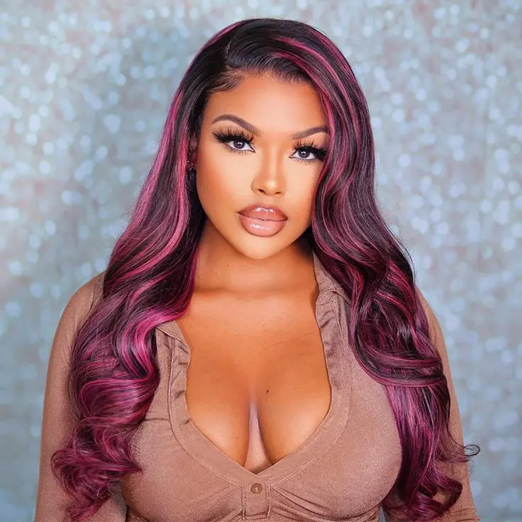 1B/Pink Lace Front Wig Human Hair Body Wave 13x4 Hd Lace Frontal Wigs Glueless Pre Plucked with Baby Hair for Women 180% Density 1B/Pink Colored 22 Inch