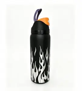 Owala 32oz Stylish Silver Printed Flame Stainless Steel Water Bottle - Leak-Proof, Wide Mouth, 24H Cold-Retaining Vacuum Insulated Travel Drinkware - Portable Summervibes Juice Flask