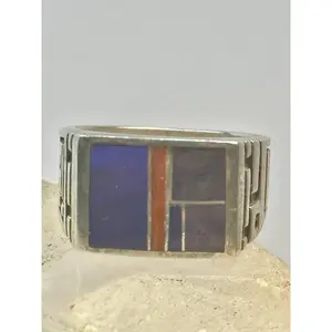 Blue Lapis ring coral southwest size 9  sterling silver women men