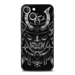 Samurai Oni Mask For iPhone 17 Air 16 15 14 13 12 11 Pro Max Plus Luxury Black Soft Silicone Cover Funda