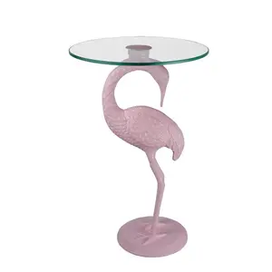 Blanche 25" Classic Mid-Century Glass Top Flamingo End Table