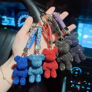 Fashionable Diamond-set Medium Violent Bear Keychain Creative Diamond Rope Round Buckle Car Girl Bag Pendant Gift Perfect Birthday