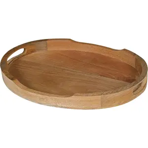 Wood Serving Tray for Coffee Table – 17x13" Natural Beige Tray for Ottoman, Side Table, Charcuterie, Decorative Fruit Basket