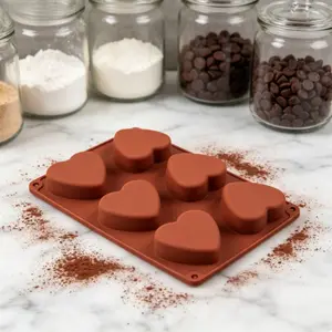1pc heart-shaped silicone cake mold, 6-cavity classic romantic symbol design, non-stick, neatly arranged and easy to demold, suitable for chocolate and cake, a must-have tool for creative baking