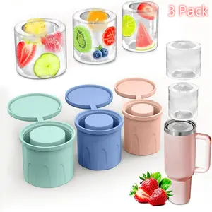 3 Pack Multicolor Ice Cube Mold Tray Silicone Hollow Cylinder Tumbler Mold for Water Bottle with Lid - Reusable, 20, 30, 40 oz Capacity Drinkware Stylish Flasks Insulated